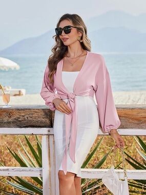 Pink Tie-Front Cropped Cardigan